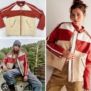 We The Free Women's Red and Cream Bomber Jacket